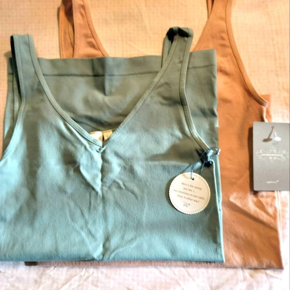 Anthropologie Two Tank tops, Sage and Tan, NWT, size S. Two for Price of one